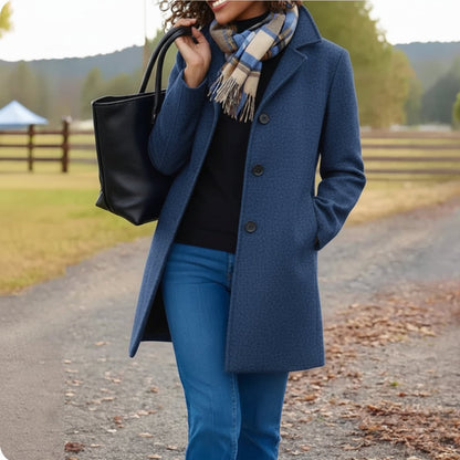 Elegant Wool Coat for Women Single-Breasted Stand-Collar