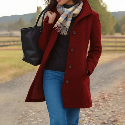 Elegant Wool Coat for Women Single-Breasted Stand-Collar