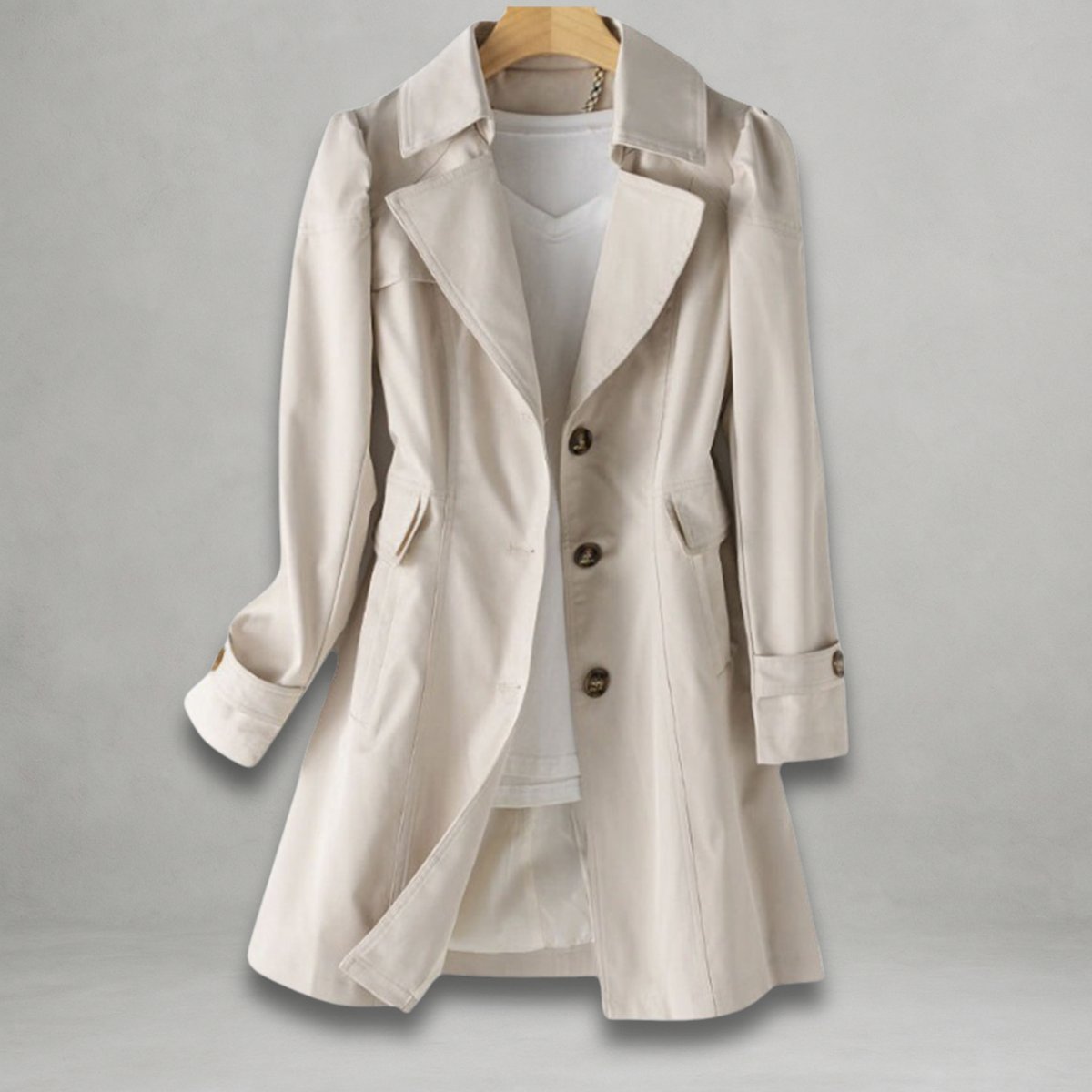 Elegant Trench Coat for Women Notch-Lapel Single-Breasted