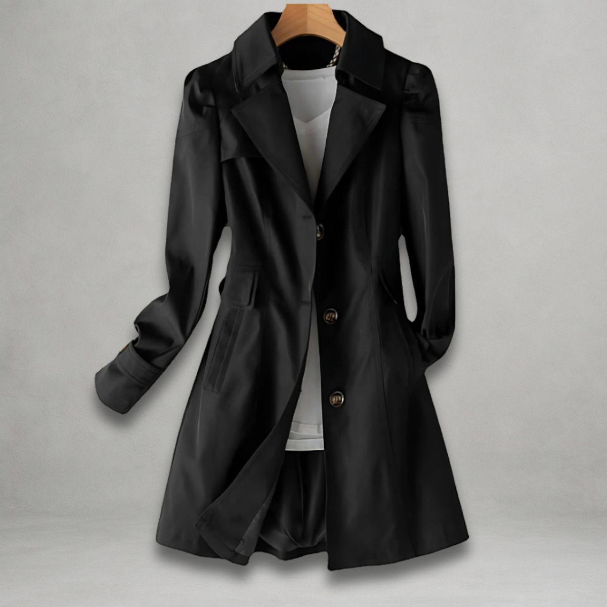 Elegant Trench Coat for Women Notch-Lapel Single-Breasted