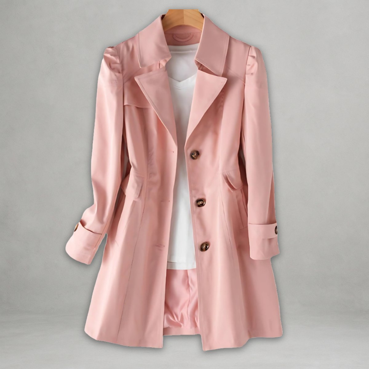 Elegant Trench Coat for Women Notch-Lapel Single-Breasted