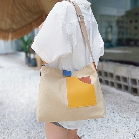 Effortless Shoulder Bag for Women Color-Block Canvas
