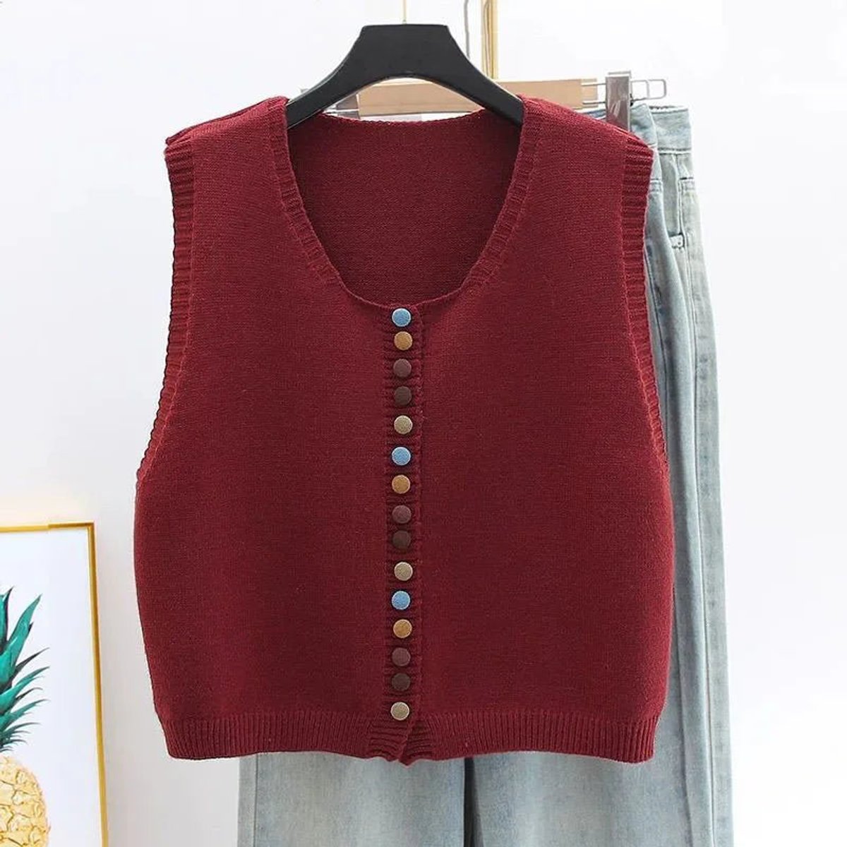 Effortless Knit Sweater Vest for Women Button-Front Sleeveless