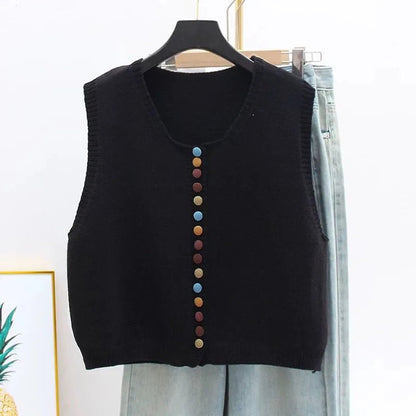 Effortless Knit Sweater Vest for Women Button-Front Sleeveless