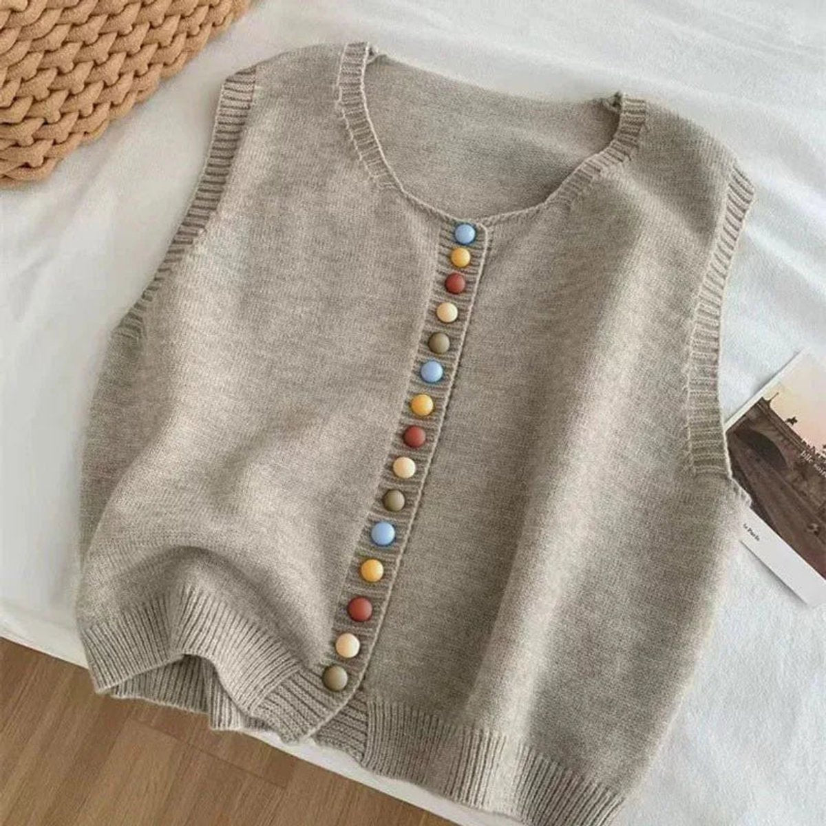 Effortless Knit Sweater Vest for Women Button-Front Sleeveless