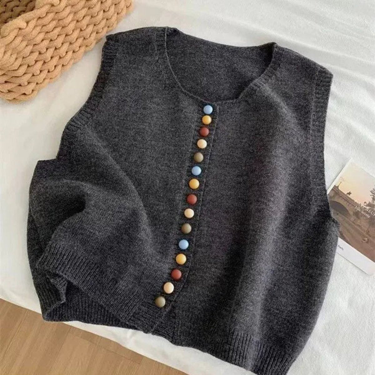 Effortless Knit Sweater Vest for Women Button-Front Sleeveless