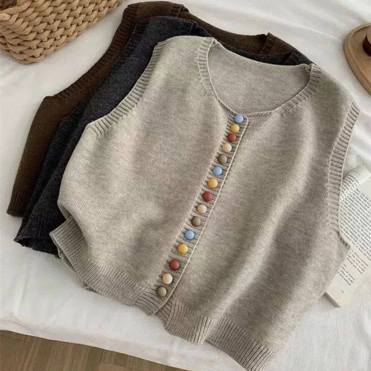 Effortless Knit Sweater Vest for Women Button-Front Sleeveless