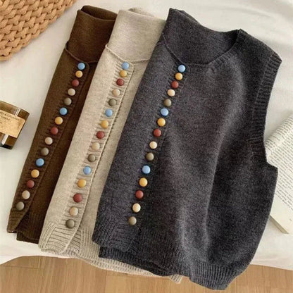 Effortless Knit Sweater Vest for Women Button-Front Sleeveless