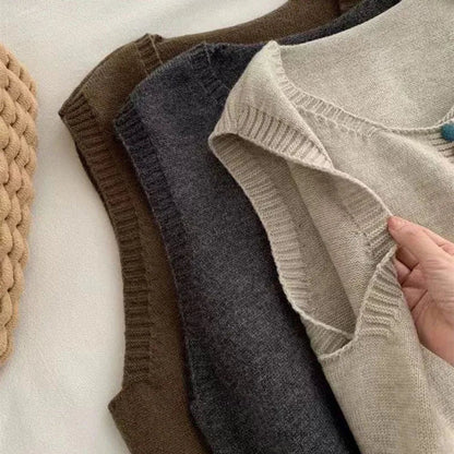 Effortless Knit Sweater Vest for Women Button-Front Sleeveless