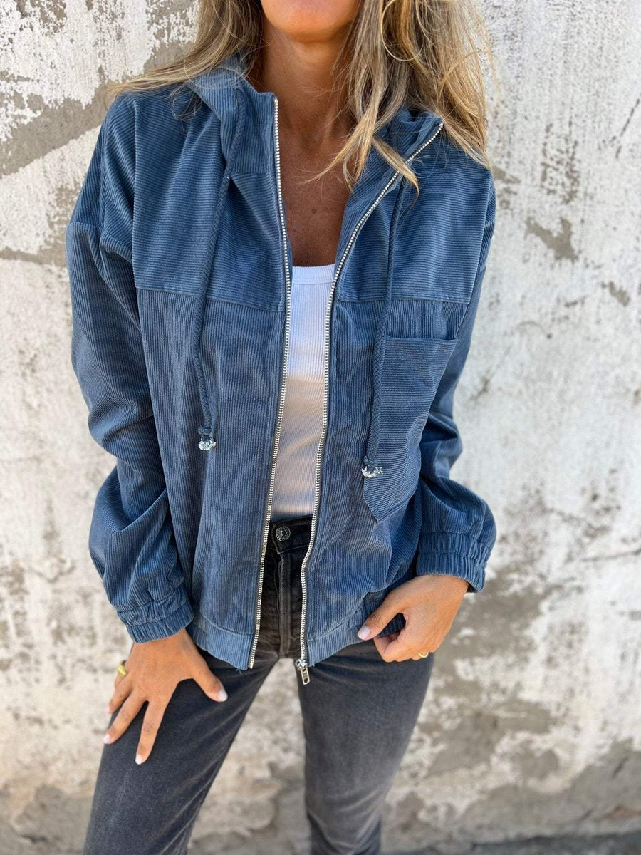 Effortless Corduroy Jacket for Women Hooded Zip-Up