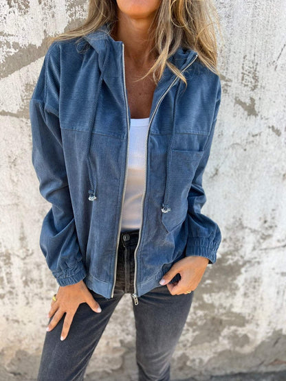 Effortless Corduroy Jacket for Women Hooded Zip-Up