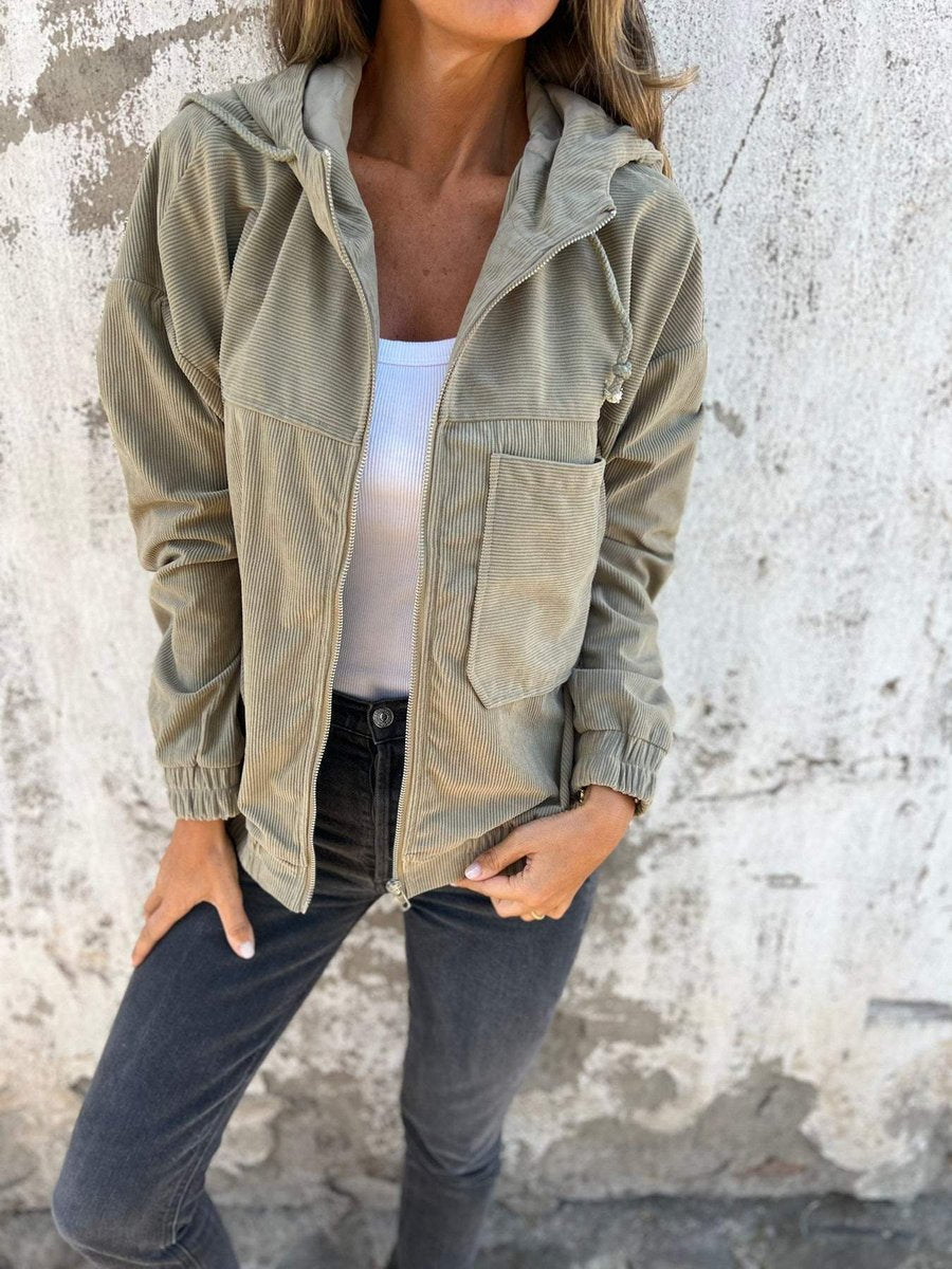 Effortless Corduroy Jacket for Women Hooded Zip-Up