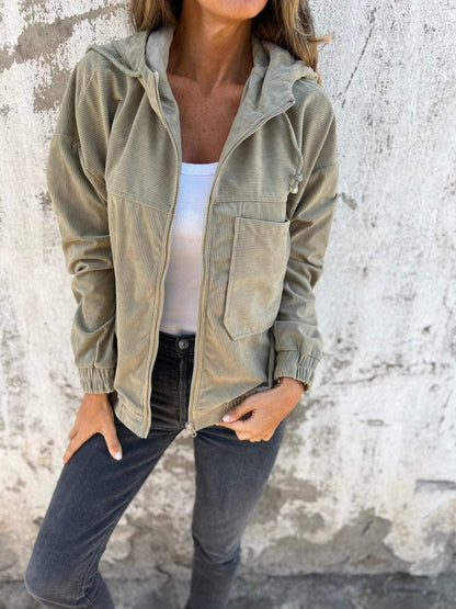 Effortless Corduroy Jacket for Women Hooded Zip-Up