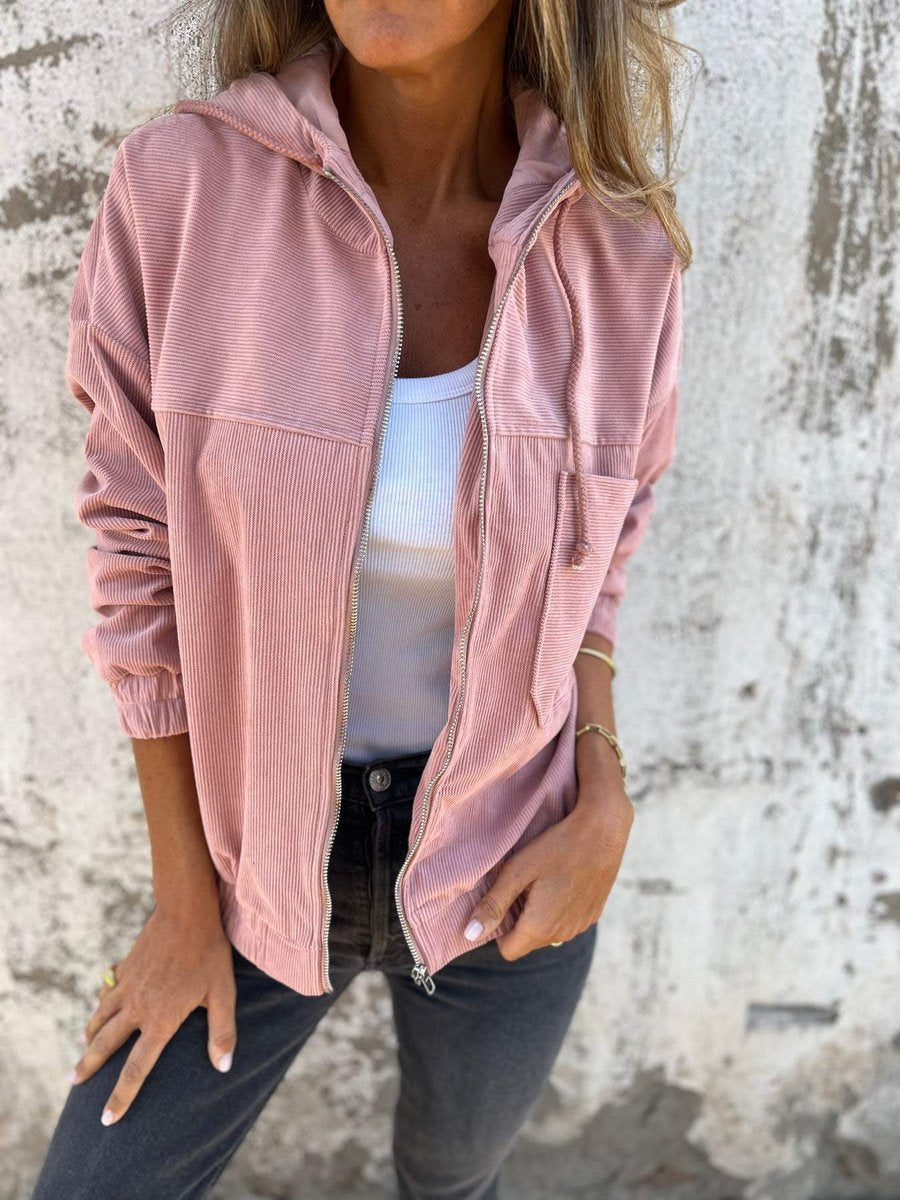 Effortless Corduroy Jacket for Women Hooded Zip-Up