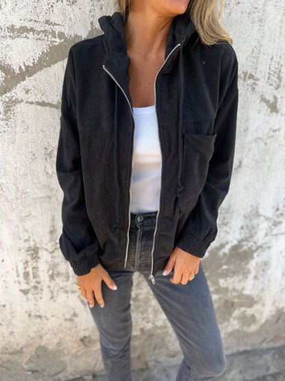 Effortless Corduroy Jacket for Women Hooded Zip-Up