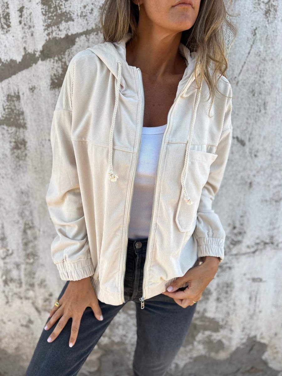 Effortless Corduroy Jacket for Women Hooded Zip-Up