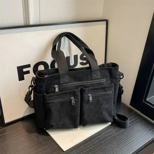 Effortless Tote Bag for Women Corduroy Multi-Pocket