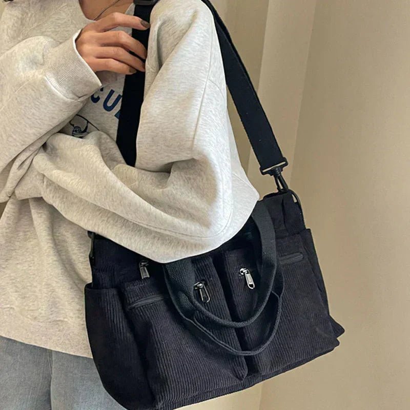 Effortless Tote Bag for Women Corduroy Multi-Pocket