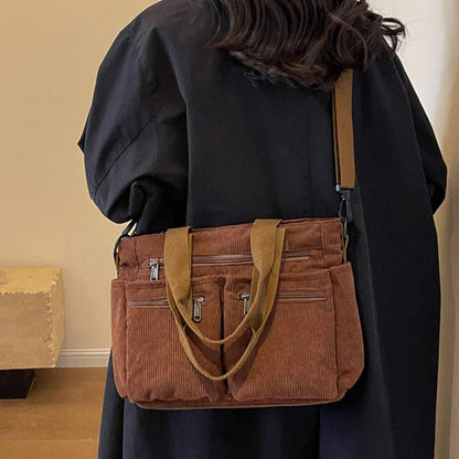 Effortless Tote Bag for Women Corduroy Multi-Pocket