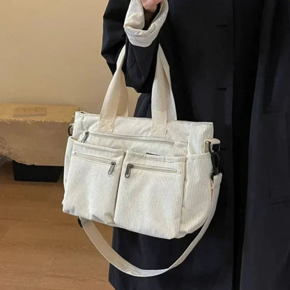 Effortless Tote Bag for Women Corduroy Multi-Pocket