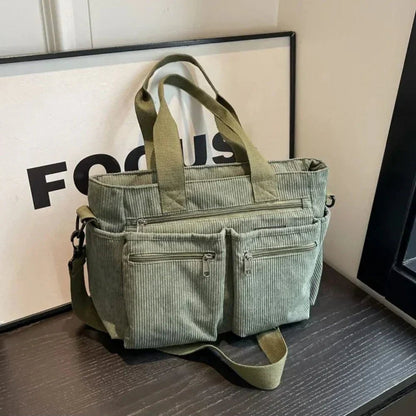 Effortless Tote Bag for Women Corduroy Multi-Pocket