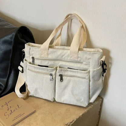 Effortless Tote Bag for Women Corduroy Multi-Pocket