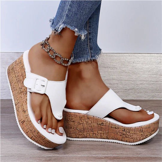 Comfortable Sandals for Women Cork-Wedge Thong Platform