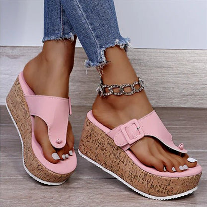 Comfortable Sandals for Women Cork-Wedge Thong Platform