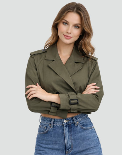 Stylish Cropped Jacket for Women Double-Breasted Belted