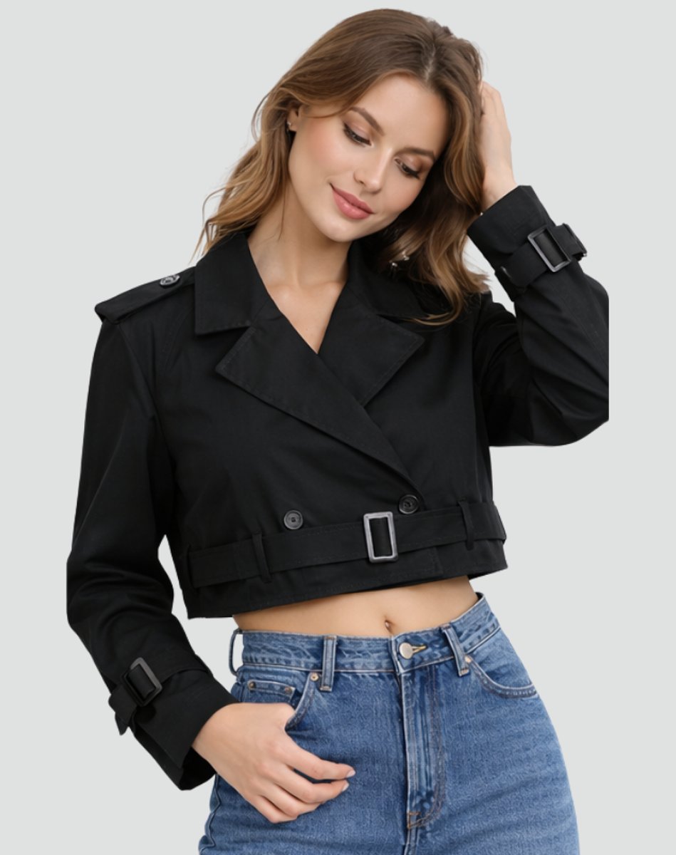 Stylish Cropped Jacket for Women Double-Breasted Belted