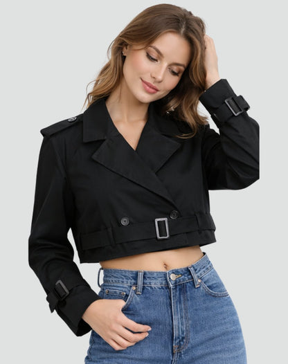 Stylish Cropped Jacket for Women Double-Breasted Belted