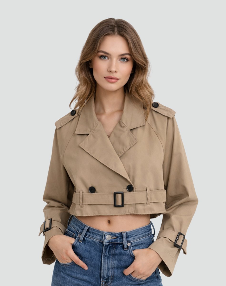 Stylish Cropped Jacket for Women Double-Breasted Belted