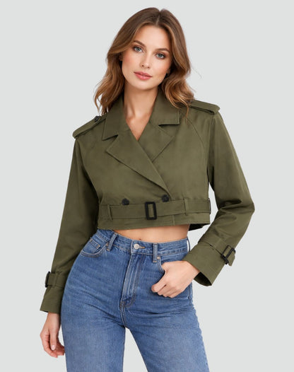 Stylish Cropped Jacket for Women Double-Breasted Belted