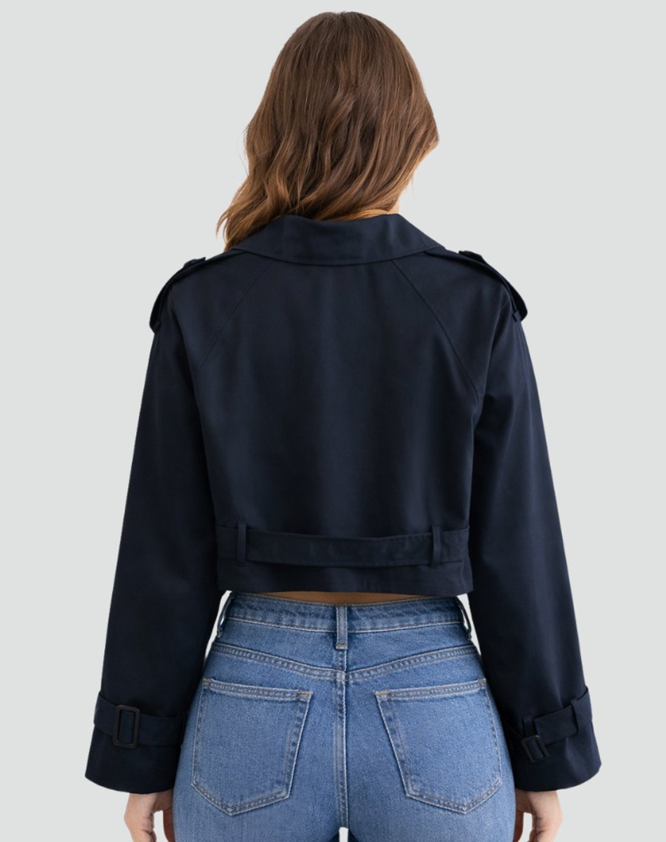 Stylish Cropped Jacket for Women Double-Breasted Belted