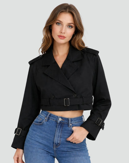Stylish Cropped Jacket for Women Double-Breasted Belted