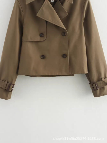 Stylish Cropped Jacket for Women Double-Breasted Buckle-Cuff
