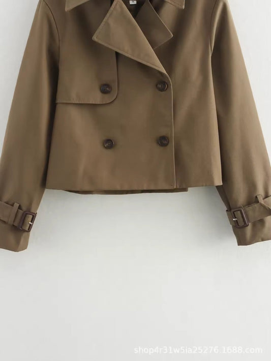 Stylish Cropped Jacket for Women Double-Breasted Buckle-Cuff