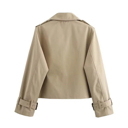 Stylish Cropped Jacket for Women Double-Breasted Buckle-Cuff