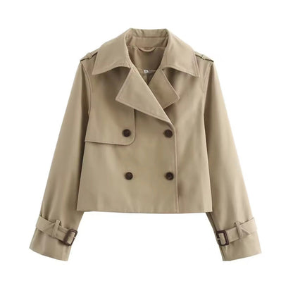 Stylish Cropped Jacket for Women Double-Breasted Buckle-Cuff