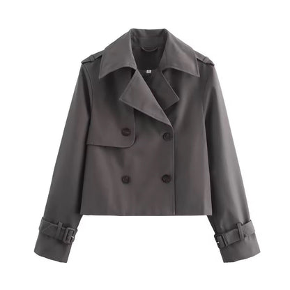 Stylish Cropped Jacket for Women Double-Breasted Buckle-Cuff