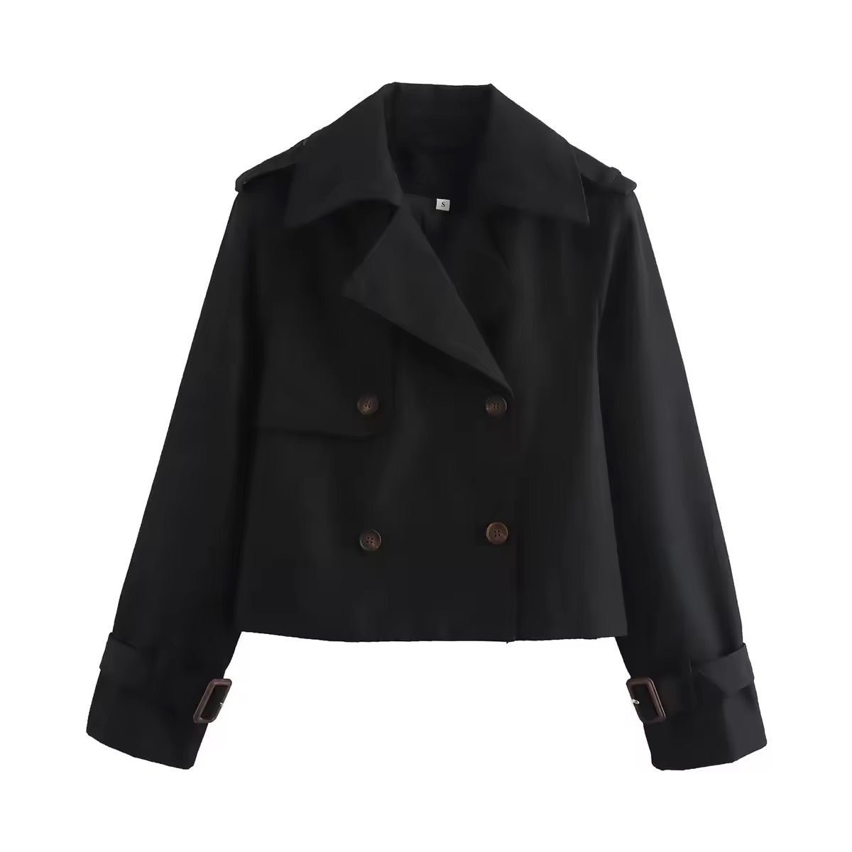 Stylish Cropped Jacket for Women Double-Breasted Buckle-Cuff