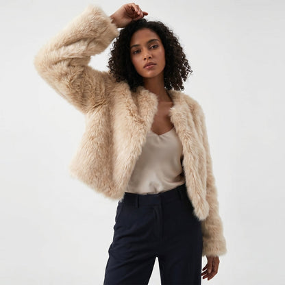 Stylish Faux-Fur Jacket for Women Cropped Long-Sleeve