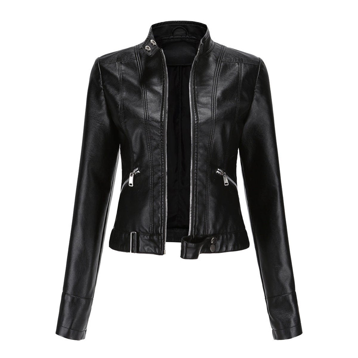 Stylish Moto Jacket for Women Cropped Stand-Collar