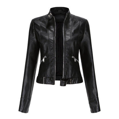 Stylish Moto Jacket for Women Cropped Stand-Collar