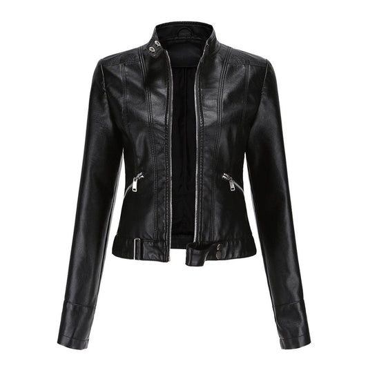 Stylish Moto Jacket for Women Cropped Stand-Collar