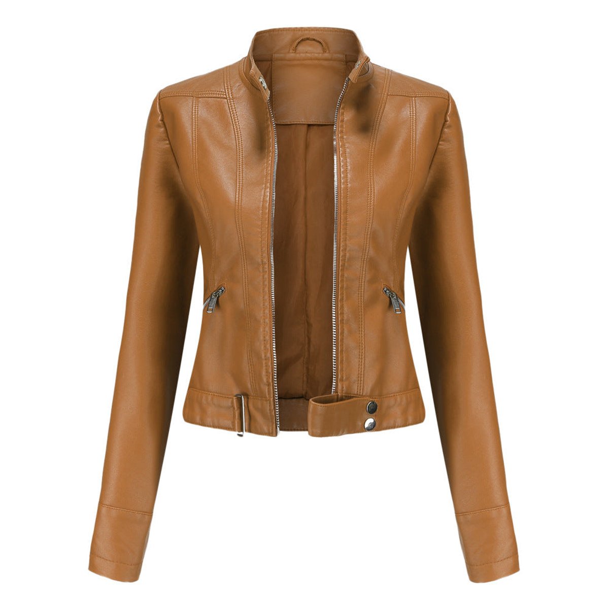 Stylish Moto Jacket for Women Cropped Stand-Collar