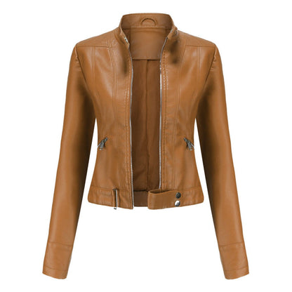 Stylish Moto Jacket for Women Cropped Stand-Collar