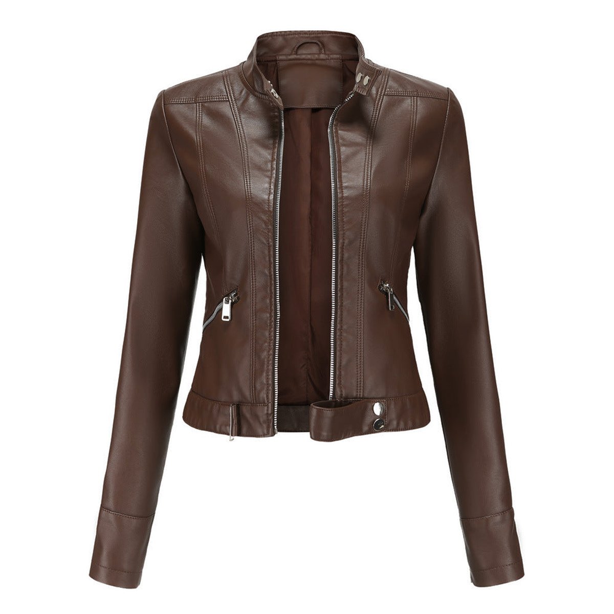 Stylish Moto Jacket for Women Cropped Stand-Collar