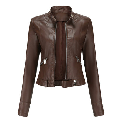 Stylish Moto Jacket for Women Cropped Stand-Collar