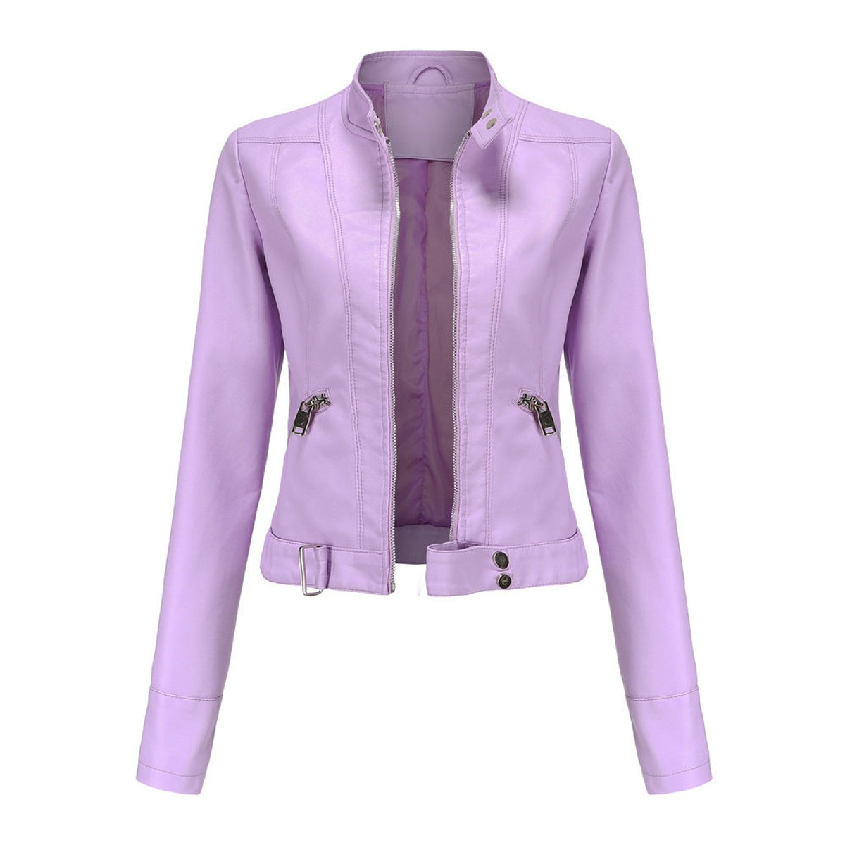 Stylish Moto Jacket for Women Cropped Stand-Collar